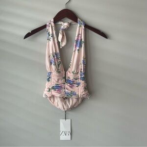 NWT Zara Floral Halter Top - Pink